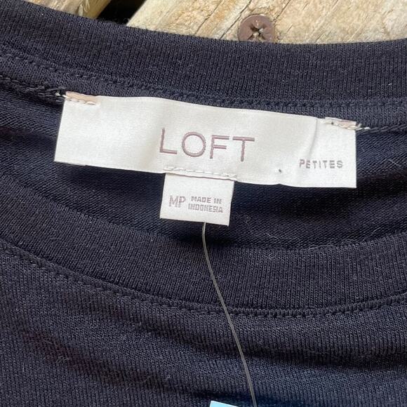 LOFT Black Long Sleeve Soft Knit Tie Front Top Size MP. NEW - Picture 5 of 6